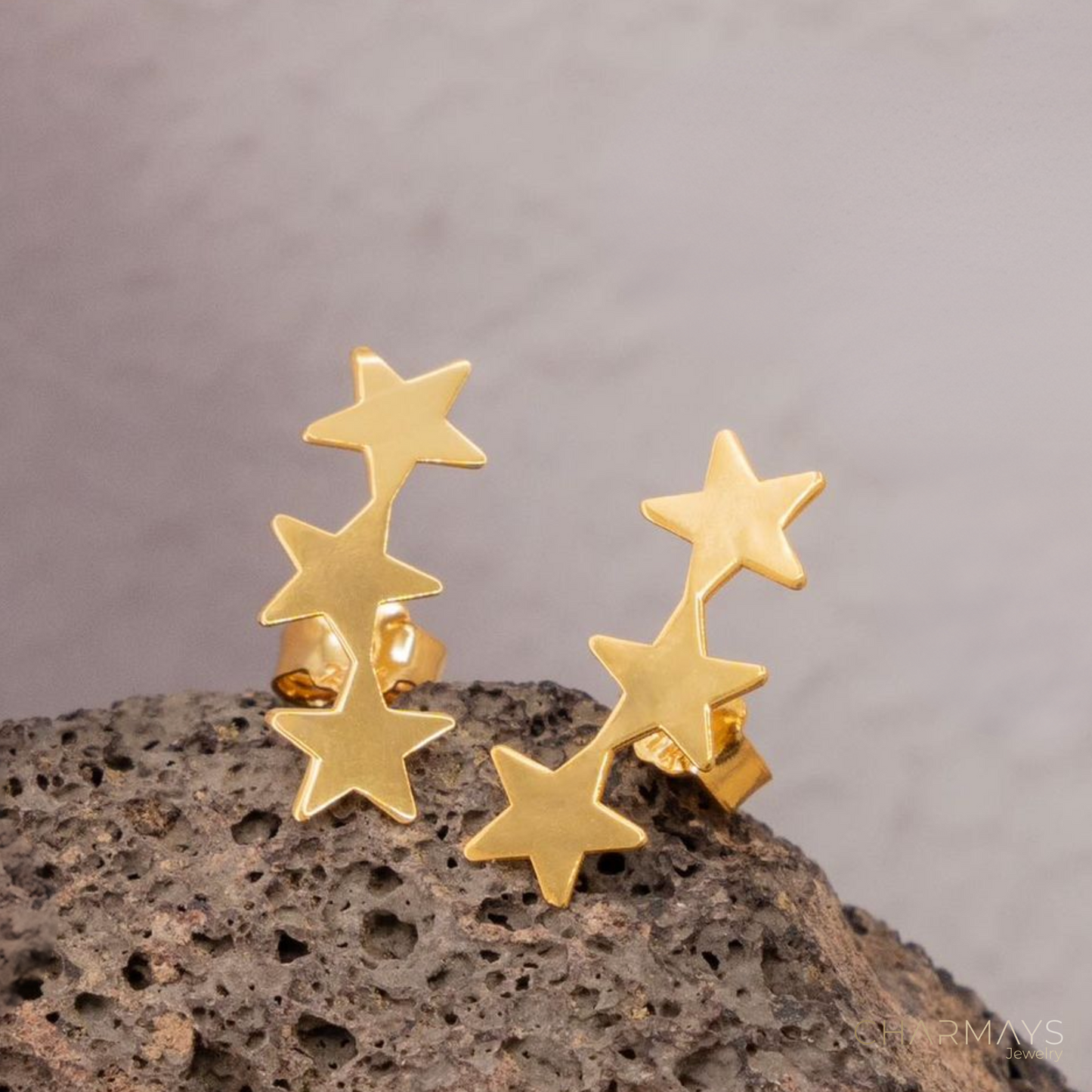 boucles d'oreilles Stars plaquées en or jaune 24 carats