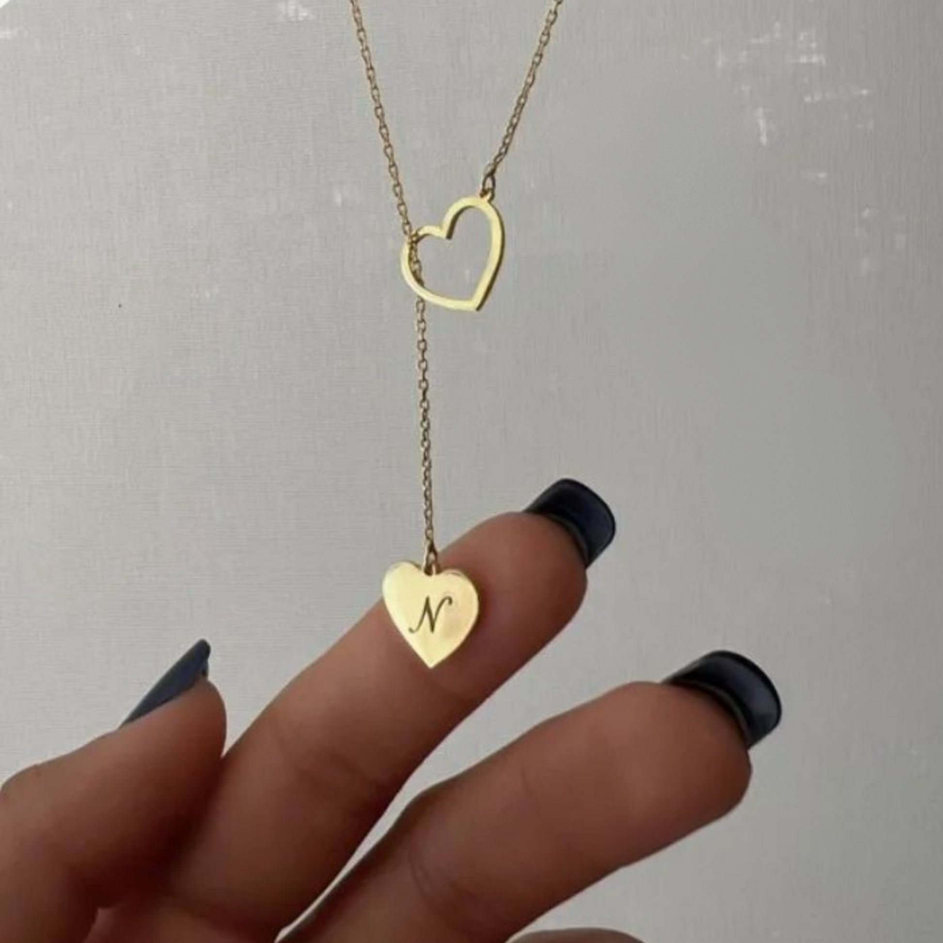 Collier double cœur gravé une lettre